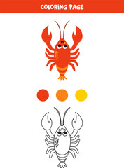 Color cute red lobster. Worksheet for kids.
