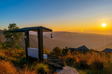 Frontline view to the sunrise in the mountains, Cherrapunji, Meghalaya, India