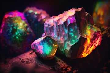 Blurred neon colored mineral stone material. Generative AI