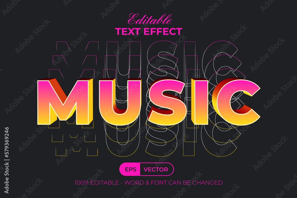 Poster music 3d text effect vibrant style. editable text effect gradient style.
