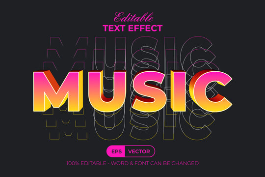 Music 3d text effect vibrant style. Editable text effect gradient style.