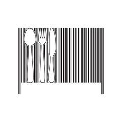 barcode, spoon, fork and knife, vector