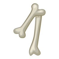 Bone number 1, vector digit one. Cartoon isoled number on white background