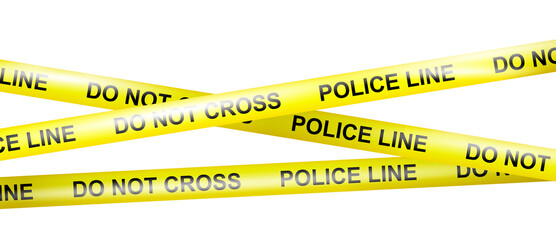 Realistic crossing caution tape of warning signs for crime scene or construction area in yellow. Police line and do not cross ribbon. Warning danger tape. Ribbons for accident, under construction