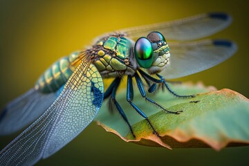Dragonfly on a Leaf AI Generated