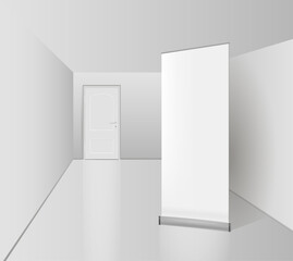 The interior of an empty, bright room with a white door.
Free space for copying 3d vector images.