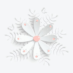 Paper flower. White roses cut from paper.  Wedding decorations. Decorative bridal bouquet, isolated floral design elements.