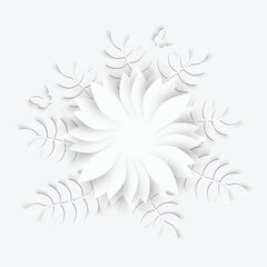 Obraz premium Paper flower. White roses cut from paper. Wedding decorations. Decorative bridal bouquet, isolated floral design elements.