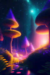 Created with Generative AI illustration of lights in fairy forest - 579372257