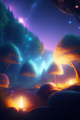 Created with Generative AI illustration of lights in fairy forest - 579372279