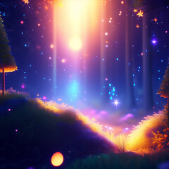Created with Generative AI illustration of lights in fairy forest - 579372282