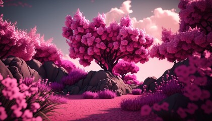 landscape with flowers generative ai