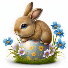 Easter bunny on top of a easter egg AI generated