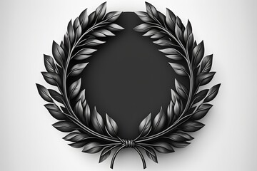 Black laurel wreath illustration, white background. Generative AI