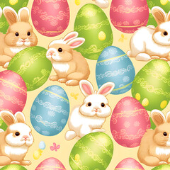 easter eggs and bunny pattern AI generated
