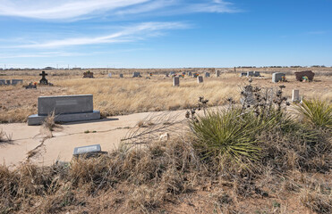 Teague Cemetery (aka Knowles Cemetery) in the desert landscape near the city of Hobbs, New Mexico, USA