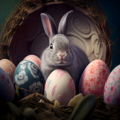 Easter bunny with easter eggs AI generated