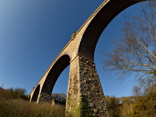 Carnon Viaduct, Bissoe, Cornwall - fisheye wide-angle view on a sunny winter morning