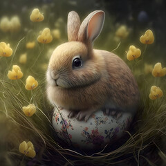 Easter bunny on top of a easter egg AI generated