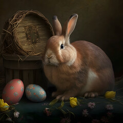 Easter bunny with easter eggs AI generated