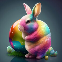 Colored easter rabbit with colored easter eggs AI generated