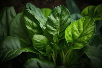 Fototapeta na wymiar Leaves of young spinach enclose. Vegetarian and organically cultivated for optimal health. Generative AI