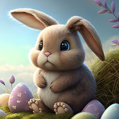 Easter bunny with easter eggs AI generated