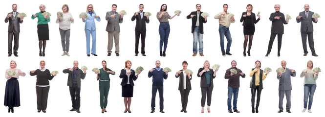 group of successful business people with money isolated