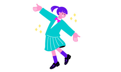 両手を広げる笑顔の女子高生のイラスト
