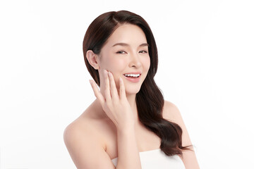 Beautiful young asian woman with clean fresh skin on white background, Face care, Facial treatment, Cosmetology, beauty and spa, Asian women portrait.