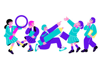 制服を着た男子生徒と女子生徒たちのイラスト
