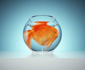 A goldfish in a small bowl. The concept of captivity.