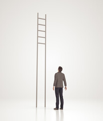 Businessman stands in front of the ladder without steps. © Orlando Florin Rosu