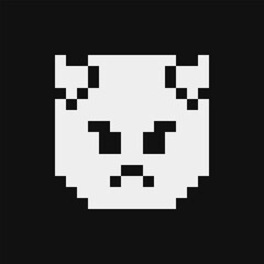 Angry face with horns. Evil emoticon for websites. 1-bit style. Isolated abstract vector illustration. Web icon. Cartoon character. Facial expression.  
