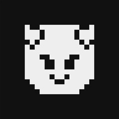 Smiling face with horns. Cartoon character. Pixel art style. 1-bit style icon. Isolated abstract vector illustration.