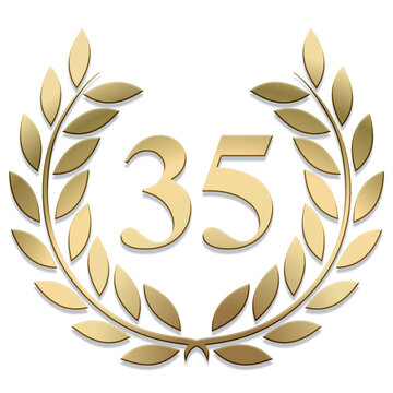 3D Gold PNG laurel wreath number 35
