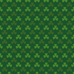 Shamrock or green clover leaves seamless pattern background flat design vector illustration isolated on white background. St Patrick’s Day shamrock symbols decorative elements pattern.