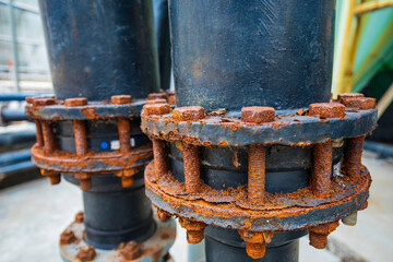 Rust damage paint and corrosion flange form the general attack on carbon steel flanges and bolt nuts on pipeline