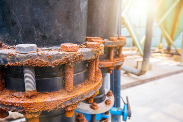 Rust damage paint and corrosion flange form the general attack on carbon steel flanges and bolt nuts on pipeline