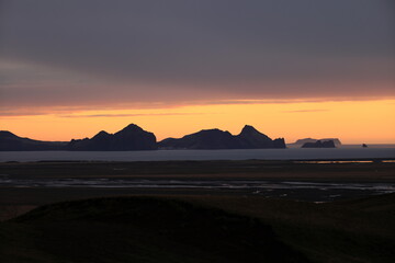 View of the Westman Islands at sunset Iceland