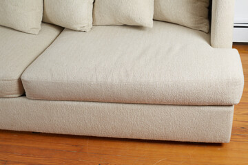 White textured Modern remake of a mid-century modern design sofa. Couch with nubby, soft and subtle...