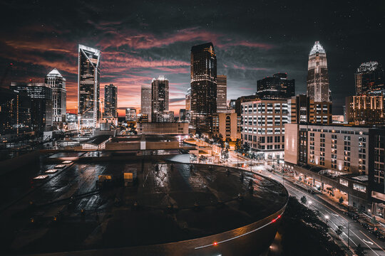 Epic sunset in downtown Charlotte, North Carolina.