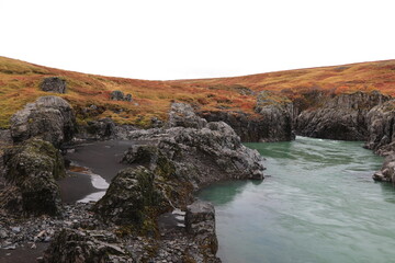 Fototapeta na wymiar Iceland River course canyon in autumn landscape