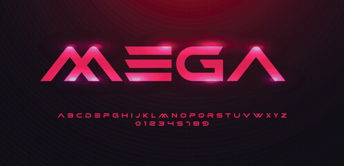 Mega font alphabet letters outline linear contour typography techno digital characters.