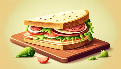 Appetizing sandwich with fresh vegetables, generative AI.