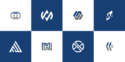 Set of initial letter MW or WM graphic design illustration. icon, symbol, creative.