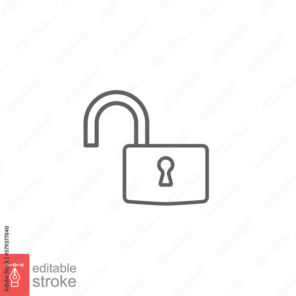 Poster unlocked lock icon. simple outline style. padlock with keyhole, open key, security concept. thin lin