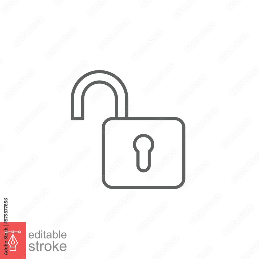 Poster unlocked lock icon. simple outline style. padlock with keyhole, open key, security concept. thin lin