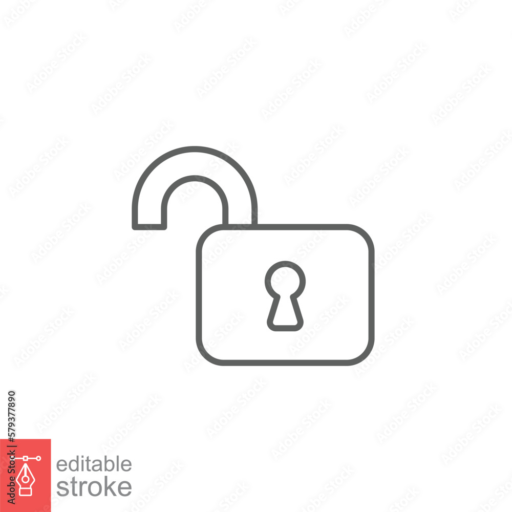 Poster unlocked lock icon. simple outline style. padlock with keyhole, open key, security concept. thin lin