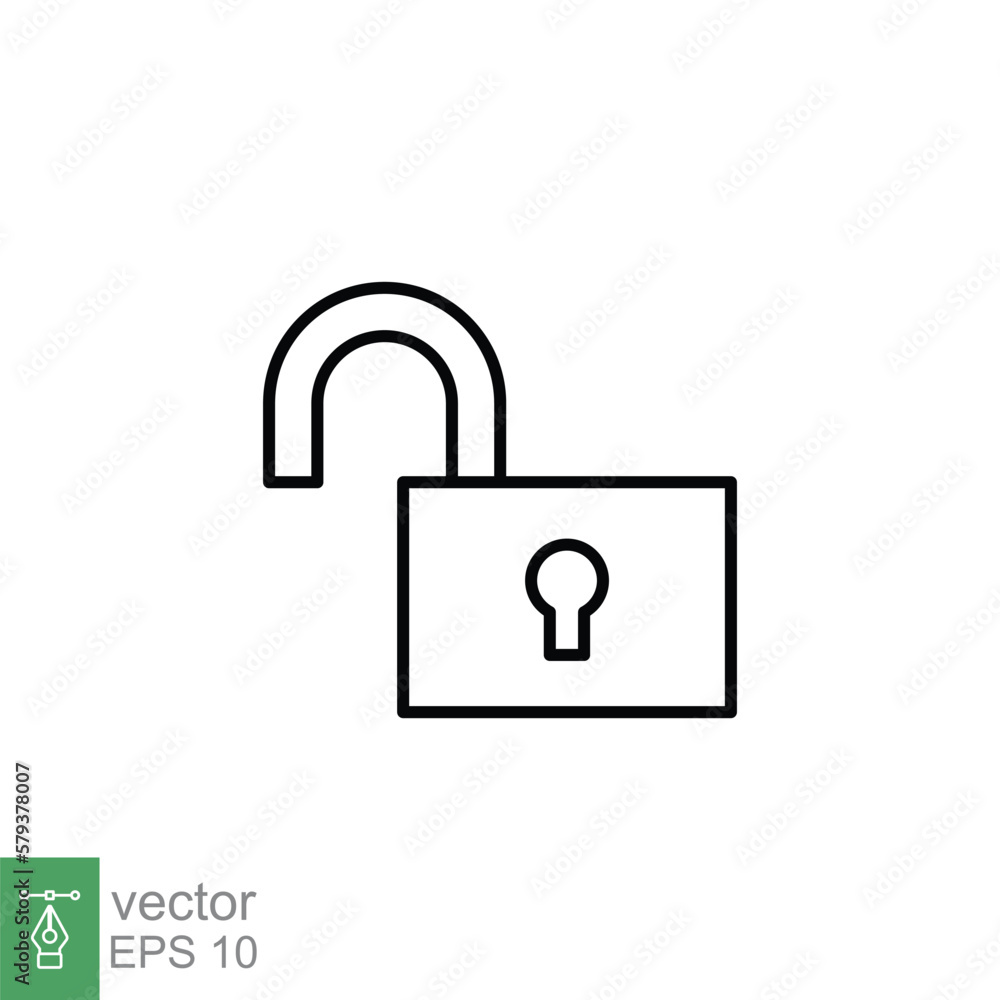Poster unlocked lock icon. simple outline style. padlock with keyhole, open key, security concept. thin lin